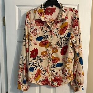 SHEIN Red and Orange Button Down Shirt with Notched Collar